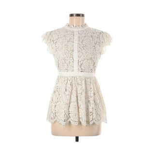 Rachel Zoe Jamie Ivory Lace Top Tee Blouse Short Sleeve Mock Women’s Size 6
